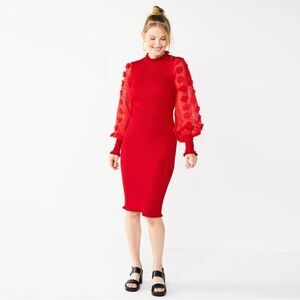 🆕️💃Almost Famous Long Sleeve Fine Gauge Mock Neck Dress, Red - Sz L